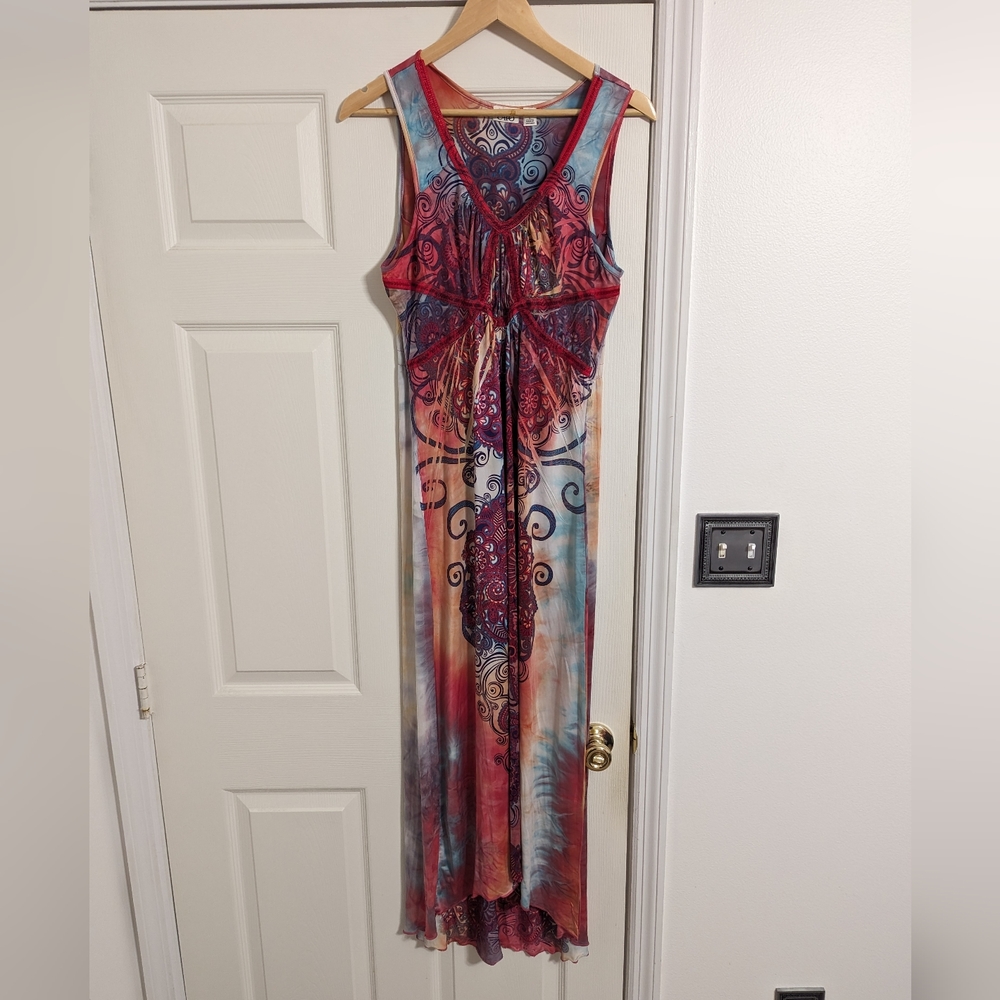 Cato Pink tie dye Hippie Boho multicolor sleeveless poly dress size large